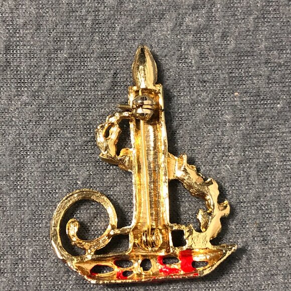 Vintage Christmas Candle Brooch Gold Tone Enamel 1.5" Pin Holly Berries - Picture 2 of 5